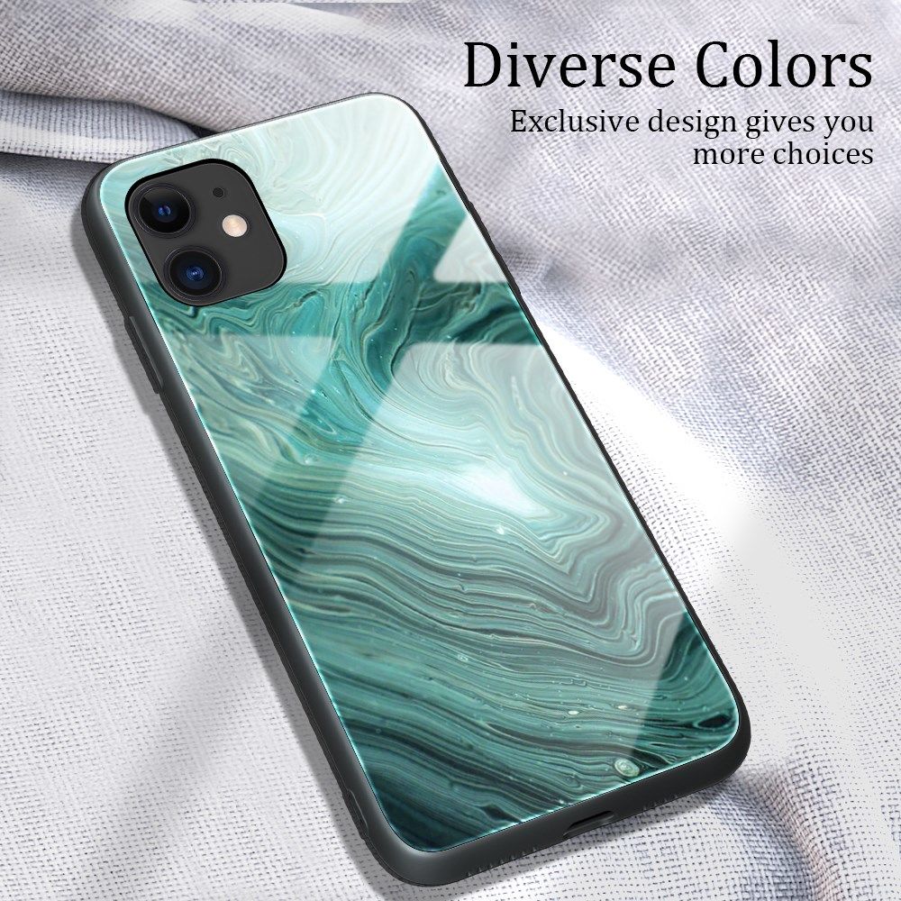 Apple iPhone 12 Mini Hoesje Hybride Back Cover Groen Marmer afbeelding 2