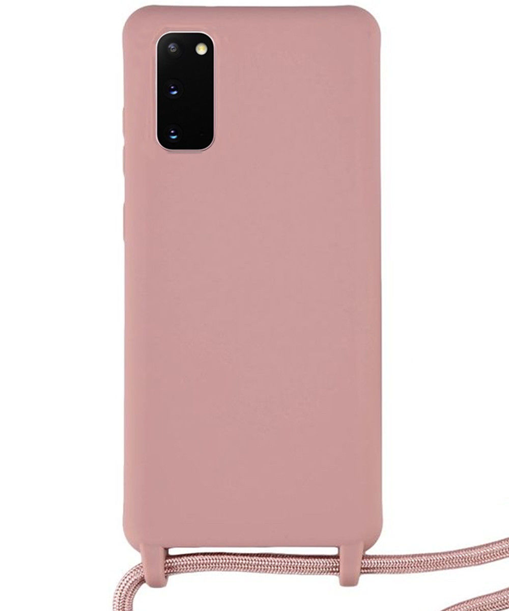 Samsung Galaxy S20 Hoesje Back Cover Flexibel TPU met Koord Roze afbeelding 2