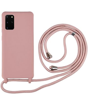 Samsung Galaxy S20 Plus Hoesje Back Cover Flexibel TPU met Koord Roze Hoesjes