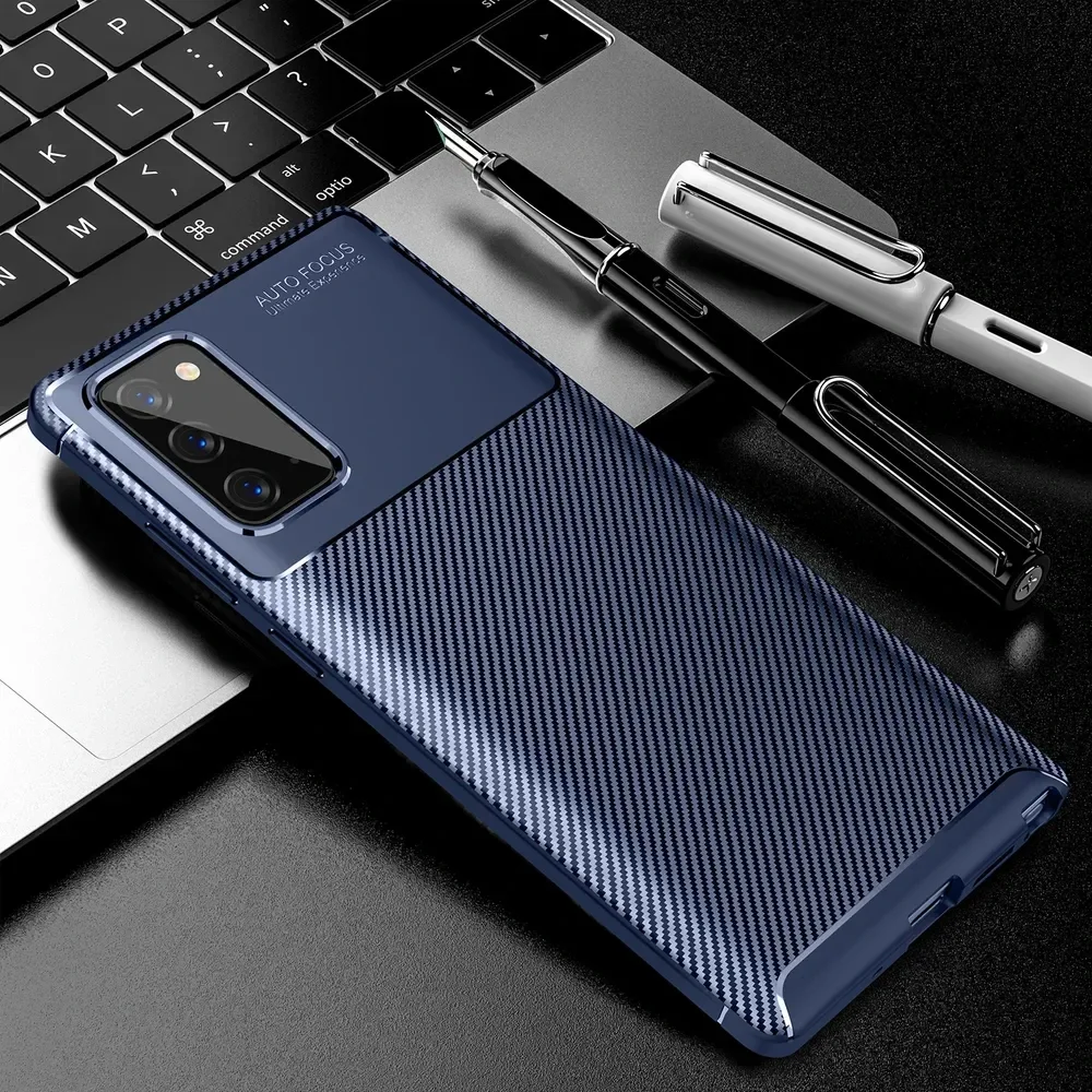 Samsung Galaxy Note 20 Hoesje Siliconen Carbon Blauw afbeelding 4