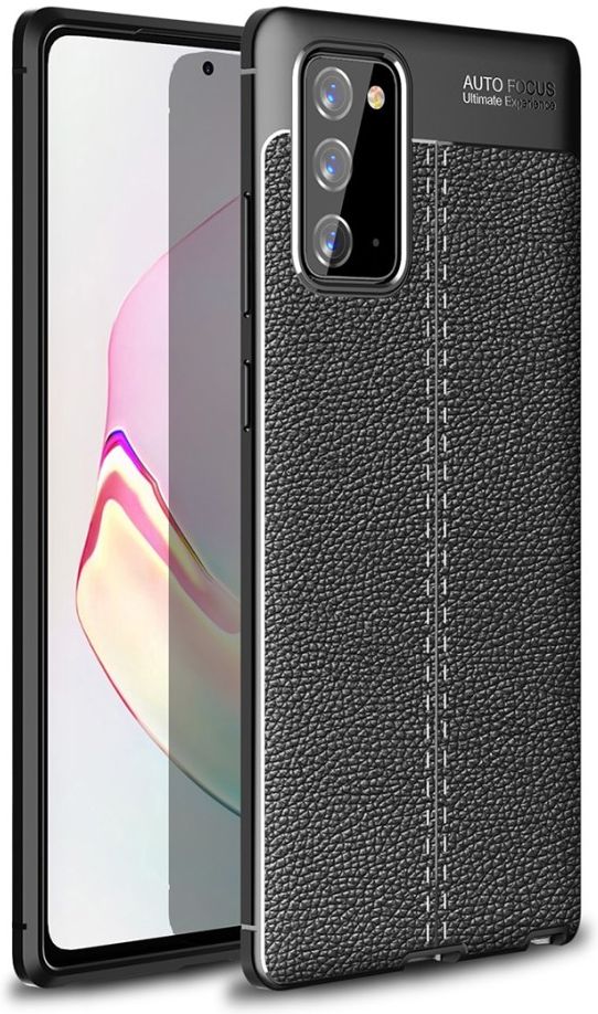 Samsung Galaxy Note 20 Litchi Hoesje TPU Met Leren Textuur Zwart afbeelding 1