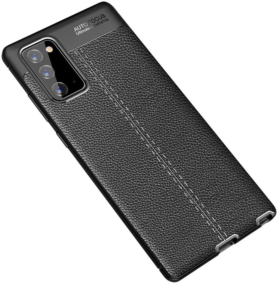 Samsung Galaxy Note 20 Litchi Hoesje TPU Met Leren Textuur Zwart afbeelding 10