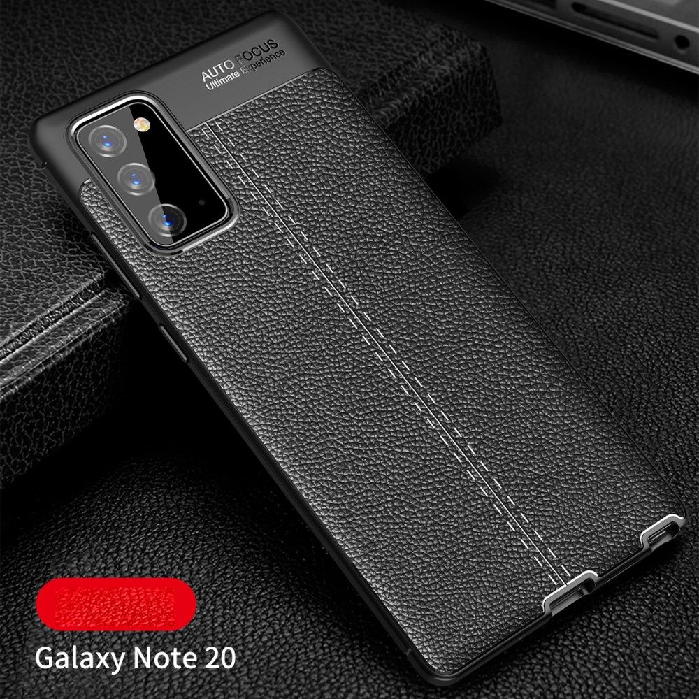 Samsung Galaxy Note 20 Litchi Hoesje TPU Met Leren Textuur Zwart afbeelding 2
