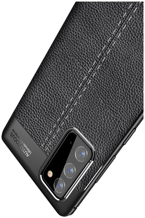 Samsung Galaxy Note 20 Litchi Hoesje TPU Met Leren Textuur Zwart afbeelding 4