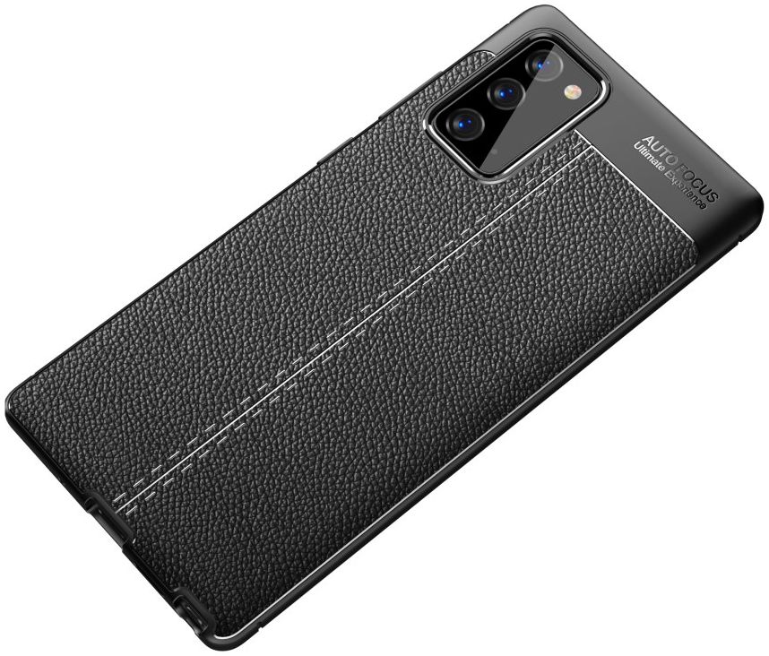 Samsung Galaxy Note 20 Litchi Hoesje TPU Met Leren Textuur Zwart afbeelding 9