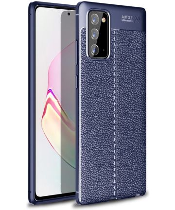 Samsung Galaxy Note 20 Litchi Hoesje TPU Leren Textuur Donker Blauw Hoesjes