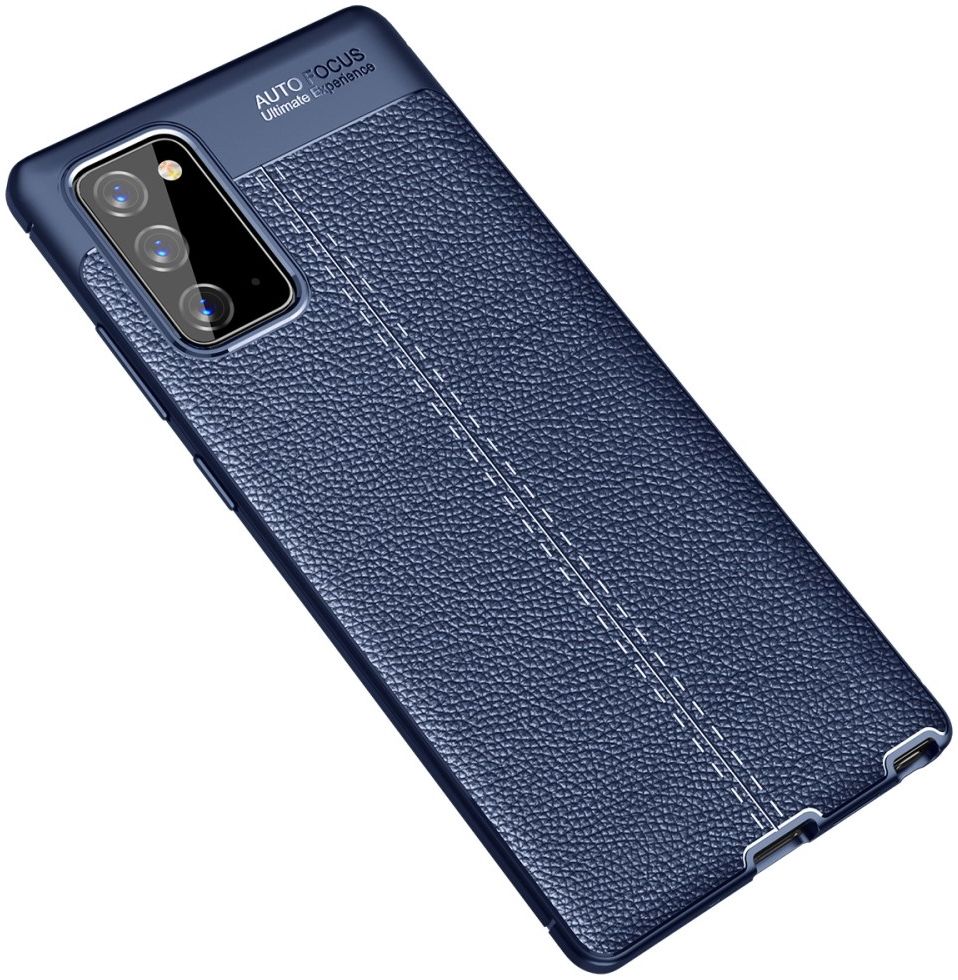 Samsung Galaxy Note 20 Litchi Hoesje TPU Leren Textuur Donker Blauw afbeelding 2