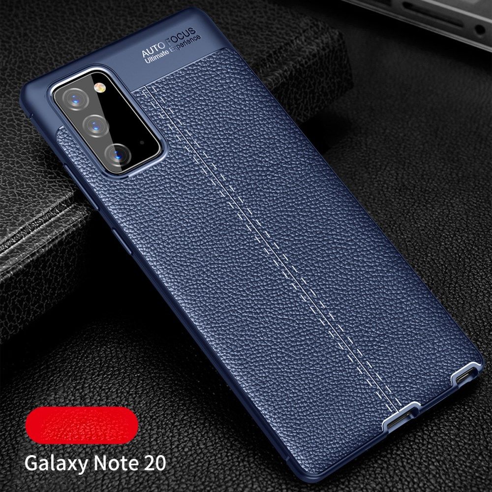 Samsung Galaxy Note 20 Litchi Hoesje TPU Leren Textuur Donker Blauw afbeelding 4