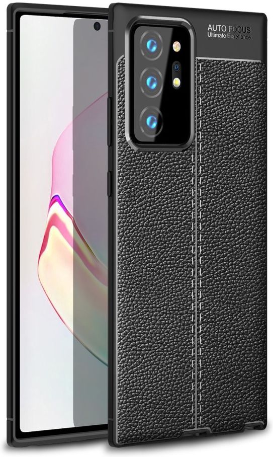 Samsung Galaxy Note 20 Ultra Litchi Hoesje TPU Met Leren Textuur Zwart afbeelding 1