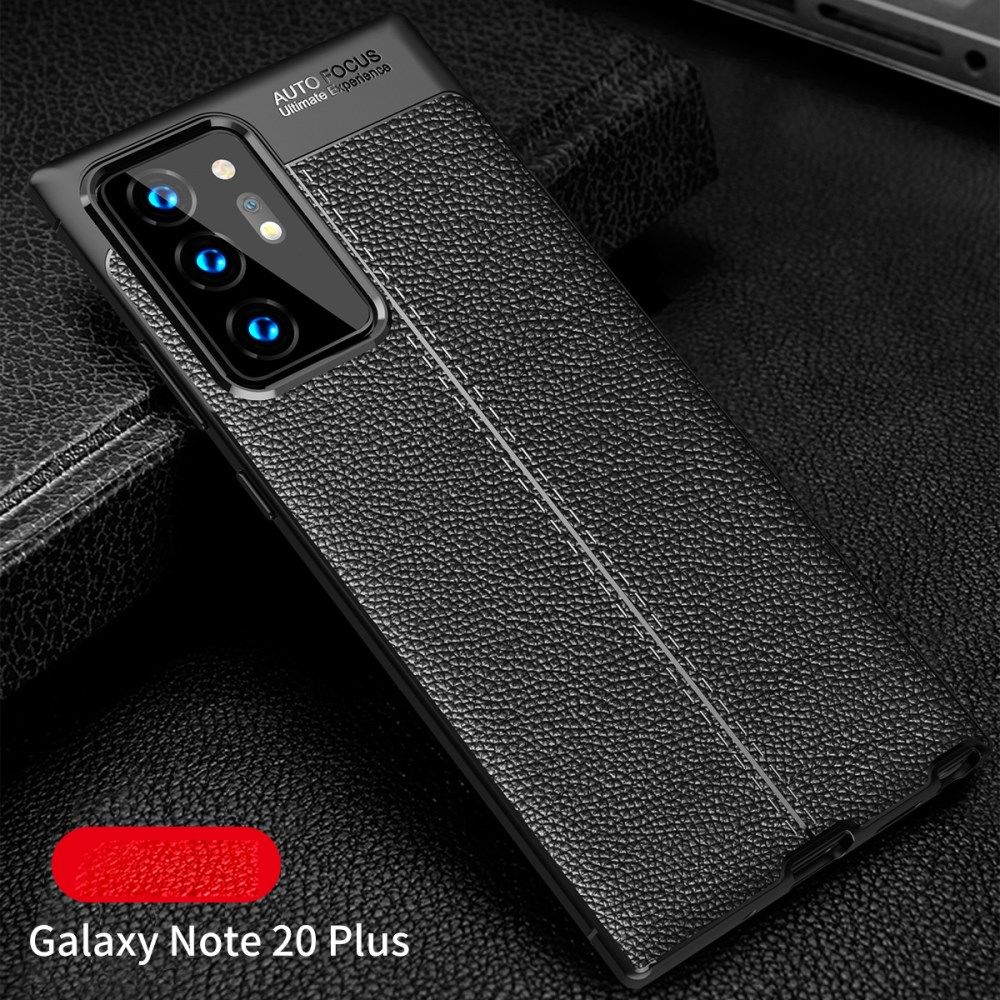 Samsung Galaxy Note 20 Ultra Litchi Hoesje TPU Met Leren Textuur Zwart afbeelding 2
