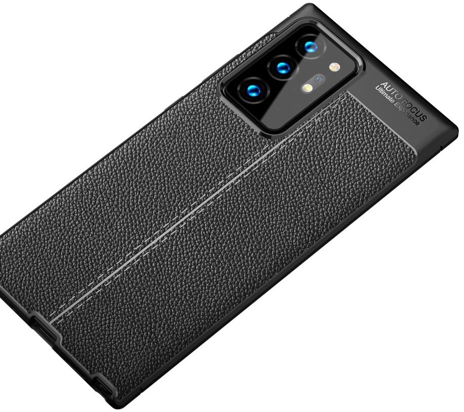 Samsung Galaxy Note 20 Ultra Litchi Hoesje TPU Met Leren Textuur Zwart afbeelding 3