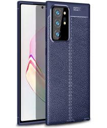 Samsung Galaxy Note 20 Ultra Litchi Hoesje TPU Met Leren Textuur Blauw