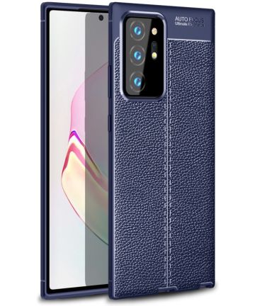 Samsung Galaxy Note 20 Ultra Litchi Hoesje TPU Met Leren Textuur Blauw Hoesjes