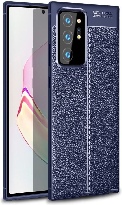 Samsung Galaxy Note 20 Ultra Litchi Hoesje TPU Met Leren Textuur Blauw afbeelding 1