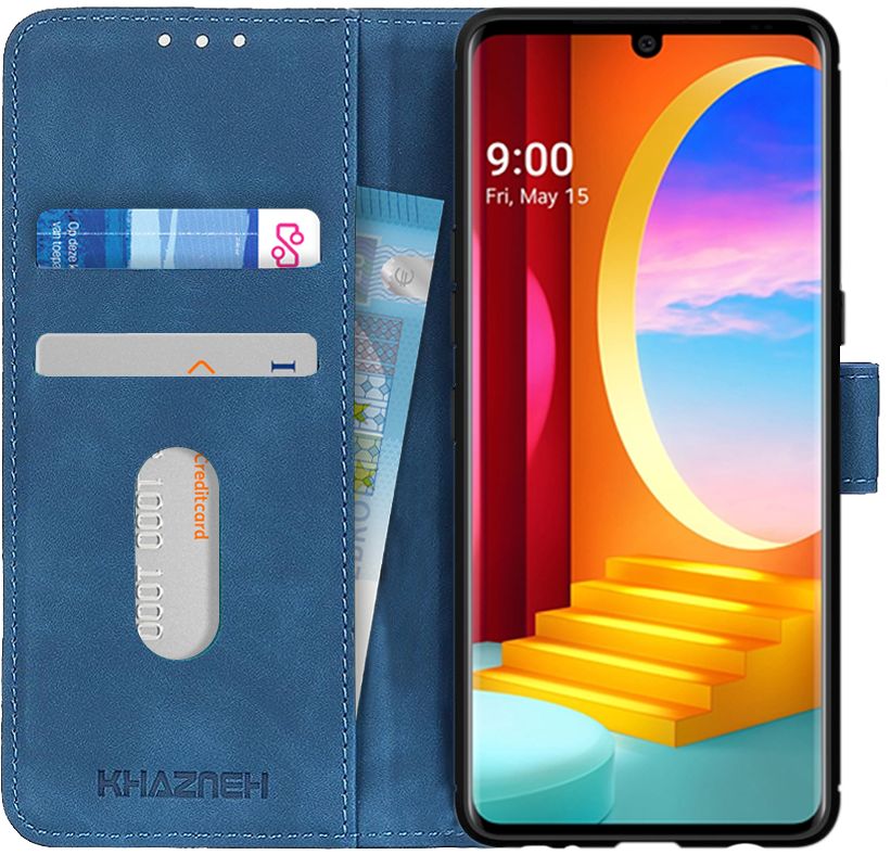 KHAZNEH LG Velvet Hoesje Retro Wallet Book Case Blauw afbeelding 1