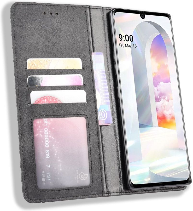 LG Velvet Book Case Hoesje Book Case Retro Wallet Zwart afbeelding 2