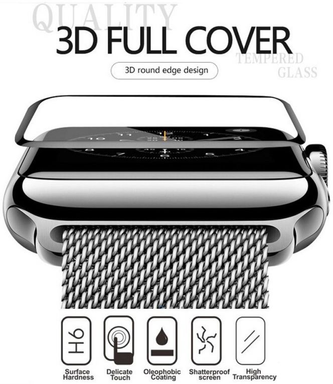 Apple Watch 42MM 2-in-1 Screenprotector 3D Volledig Dekkend Zwart afbeelding 6
