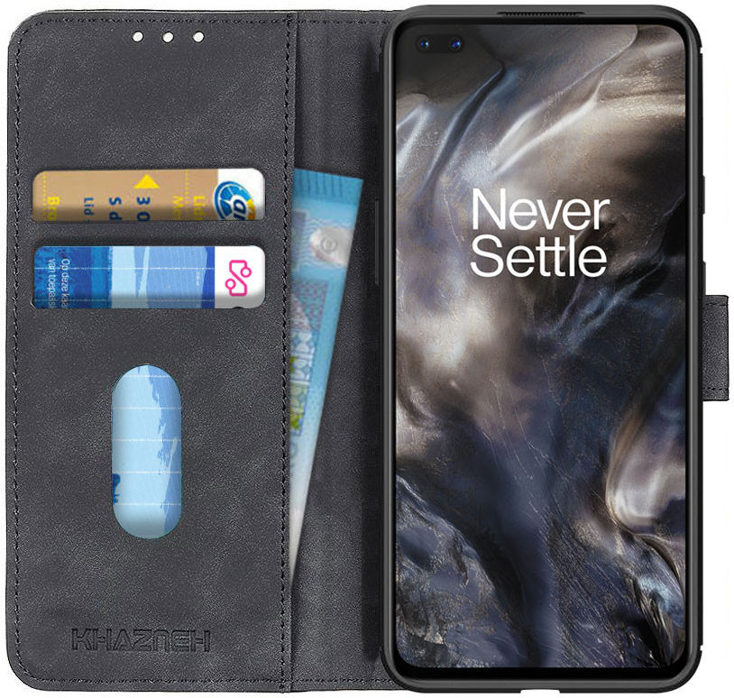 KHAZNEH OnePlus Nord Hoesje Retro Wallet Book Case Zwart afbeelding 1