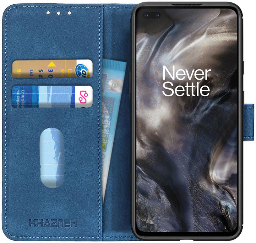 KHAZNEH OnePlus Nord Hoesje Retro Wallet Book Case Blauw afbeelding 1
