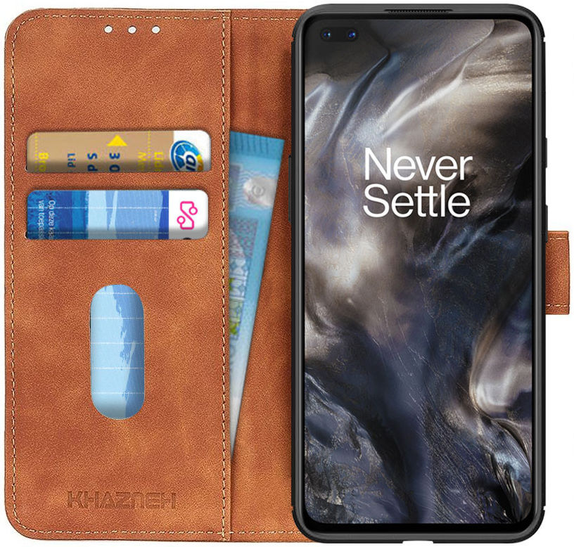 KHAZNEH OnePlus Nord Hoesje Retro Wallet Book Case Bruin afbeelding 1