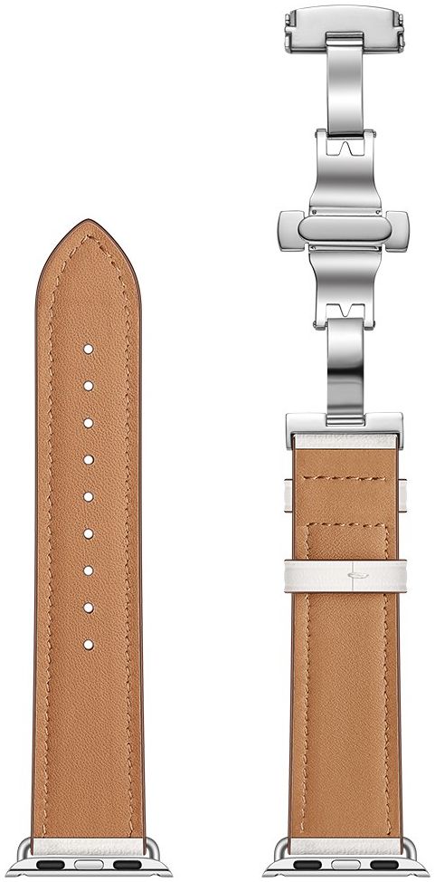Apple Watch 41MM / 40MM / 38MM Bandje Echt Leer met RVS Vlindersluiting Wit afbeelding 7