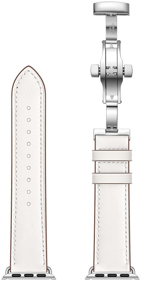 Apple Watch 41MM / 40MM / 38MM Bandje Echt Leer met RVS Vlindersluiting Wit afbeelding 6