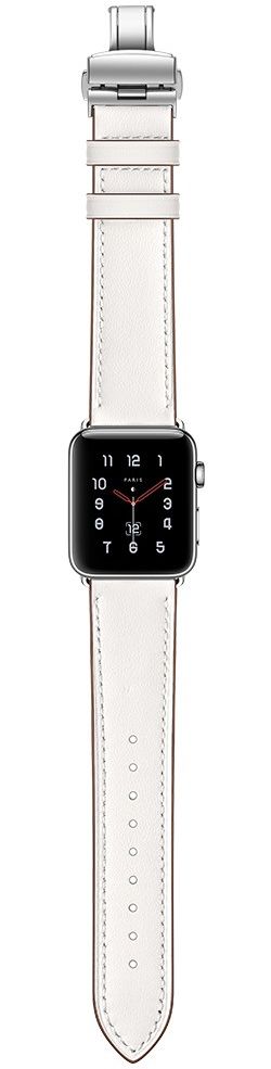 Apple Watch 41MM / 40MM / 38MM Bandje Echt Leer met RVS Vlindersluiting Wit afbeelding 5