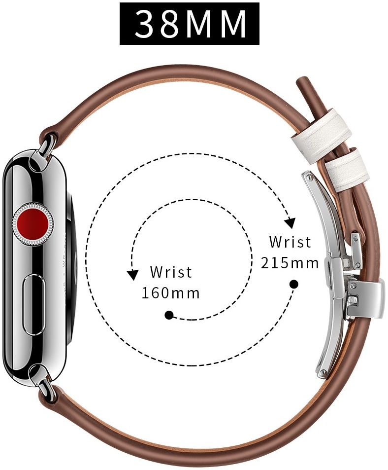 Apple Watch 41MM / 40MM / 38MM Bandje Echt Leer met RVS Vlindersluiting Wit afbeelding 8