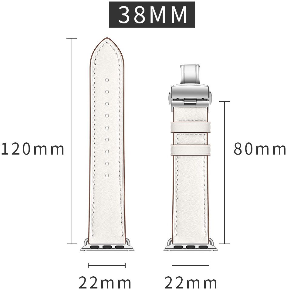 Apple Watch 41MM / 40MM / 38MM Bandje Echt Leer met RVS Vlindersluiting Wit afbeelding 9