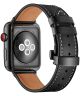 Apple Watch 41MM / 40MM / 38MM Bandje Echt Leer met RVS Vlindersluiting Zwart