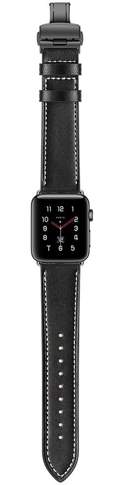Apple Watch Band - 1-10/SE - 42/41/40/38MM - Echt Leer - Vlindersluiting - Zwart afbeelding 5