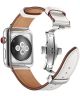 Apple Watch 45MM / 44MM / 42MM Bandje Echt Leer met RVS Vlindersluiting Wit