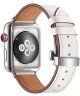 Apple Watch 45MM / 44MM / 42MM Bandje Echt Leer met RVS Vlindersluiting Wit