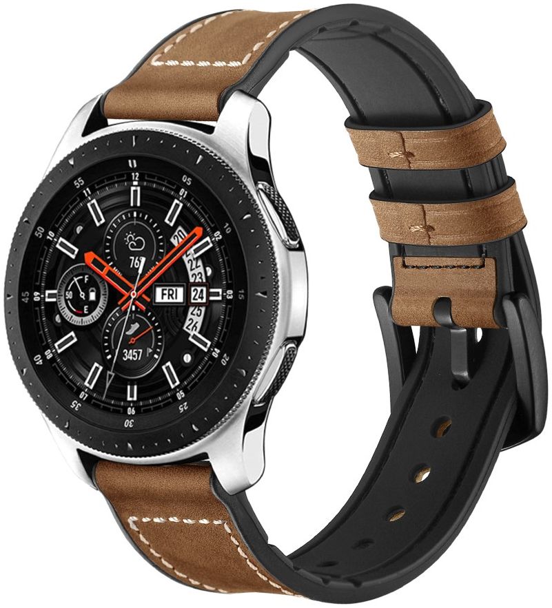 Universeel Smartwatch 22MM Bandje Cowhide Echt Leer en Siliconen Bruin afbeelding 3