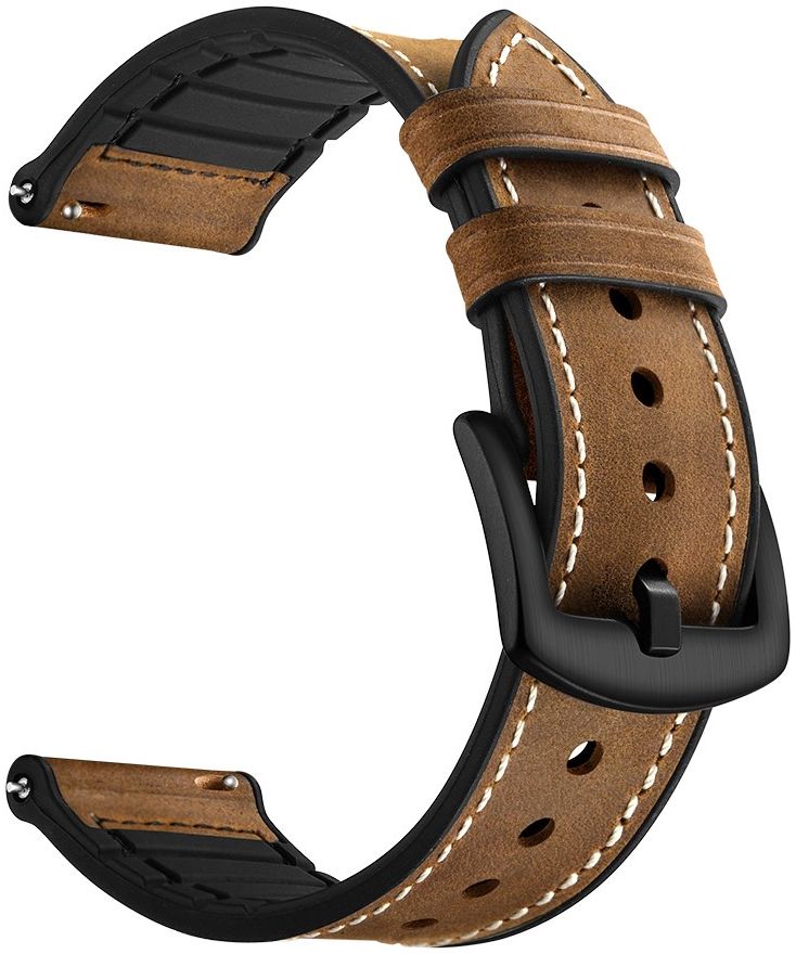 Universeel Smartwatch 22MM Bandje Cowhide Echt Leer en Siliconen Bruin afbeelding 4