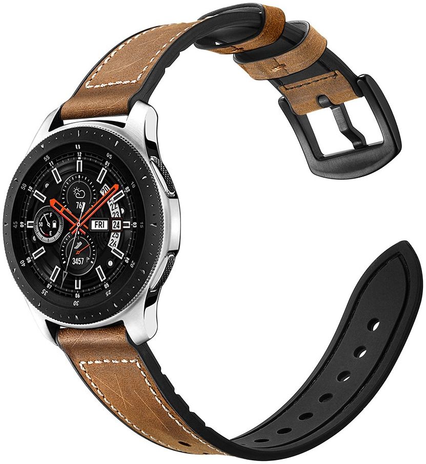 Universeel Smartwatch 22MM Bandje Cowhide Echt Leer en Siliconen Bruin afbeelding 1