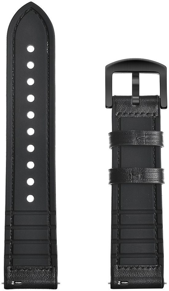 Universeel Smartwatch 22MM Bandje - Cowhide - Echt Leer en Siliconen - Zwart afbeelding 7