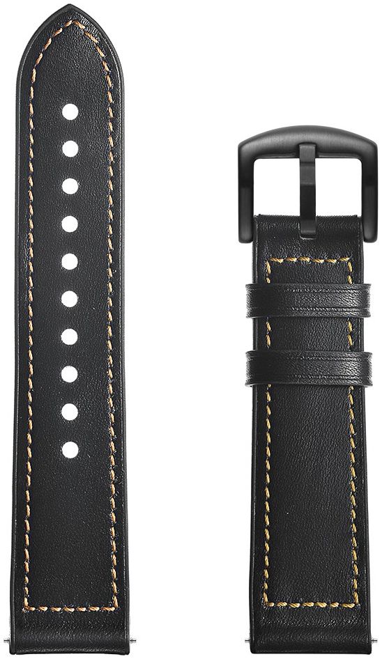 Universeel Smartwatch 22MM Bandje - Cowhide - Echt Leer en Siliconen - Zwart afbeelding 6