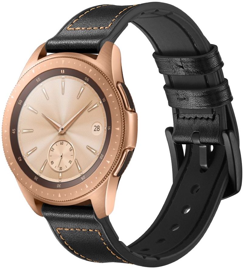 Universeel Smartwatch 20MM Bandje Cowhide Echt Leer en Siliconen Zwart afbeelding 3