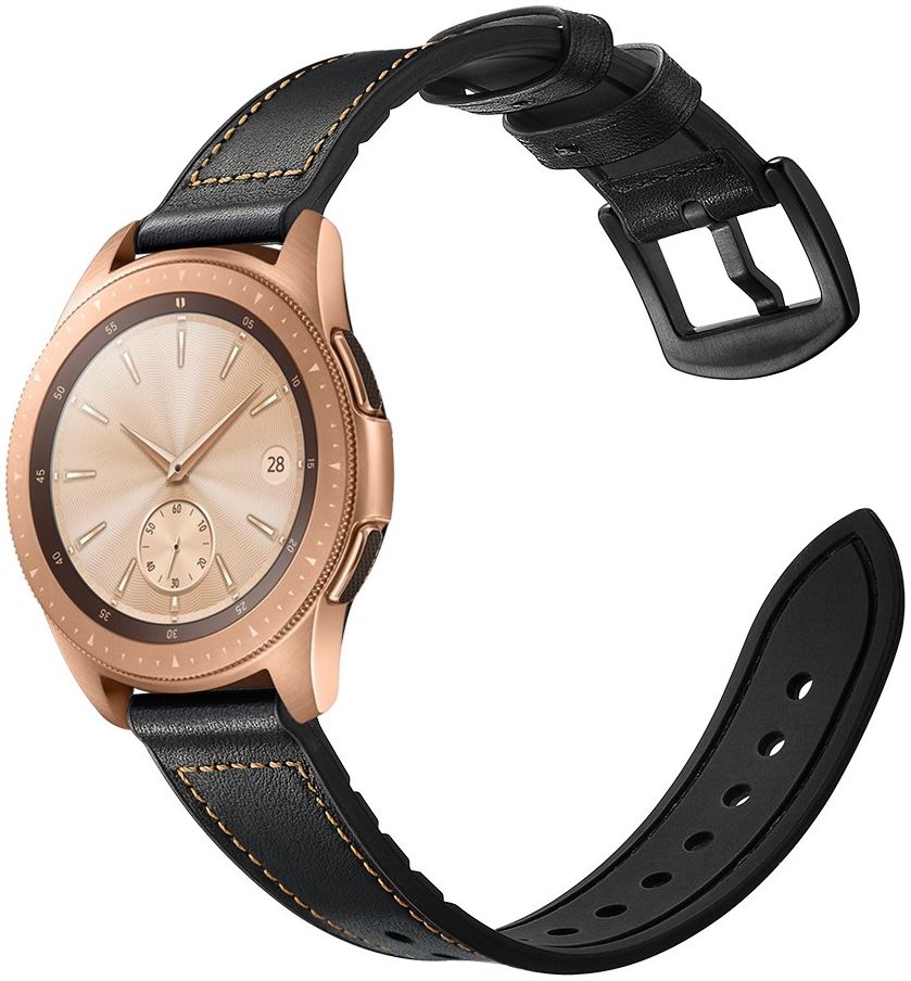 Universeel Smartwatch 20MM Bandje Cowhide Echt Leer en Siliconen Zwart afbeelding 1