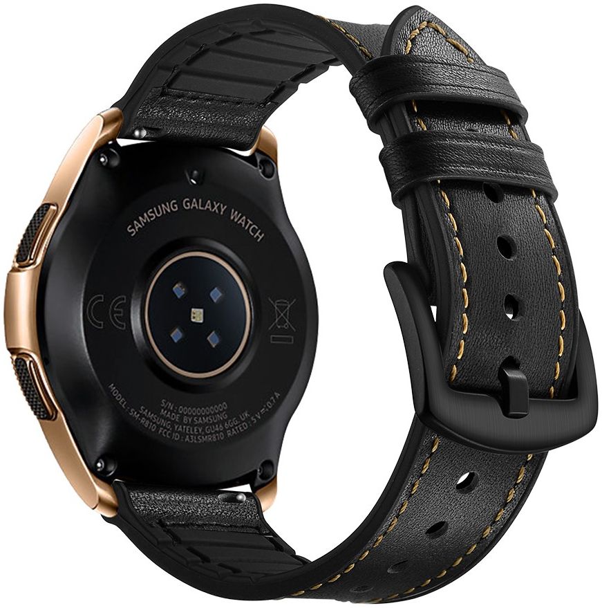 Universeel Smartwatch 20MM Bandje Cowhide Echt Leer en Siliconen Zwart afbeelding 2