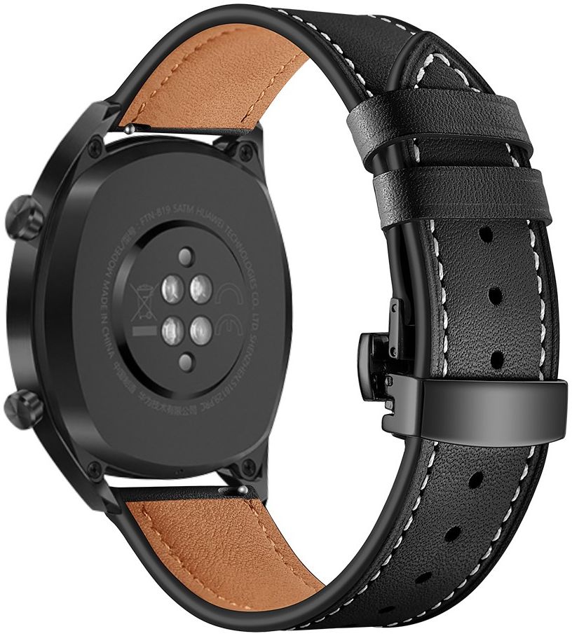 Universeel Smartwatch 22MM Bandje - Echt Leer - met Vlindersluiting - Zwart afbeelding 4