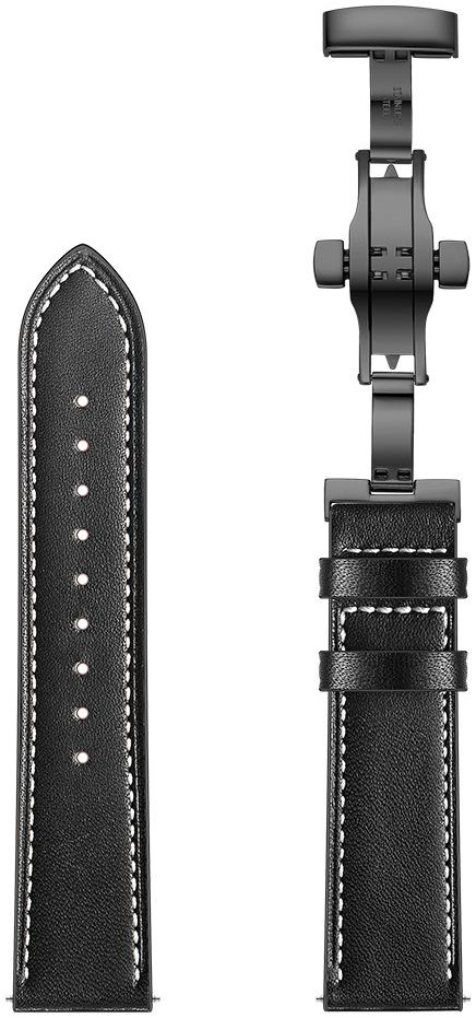 Universeel Smartwatch 22MM Bandje - Echt Leer - met Vlindersluiting - Zwart afbeelding 7