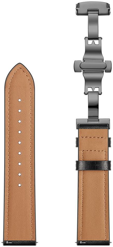 Universeel Smartwatch 22MM Bandje - Echt Leer - met Vlindersluiting - Zwart afbeelding 8