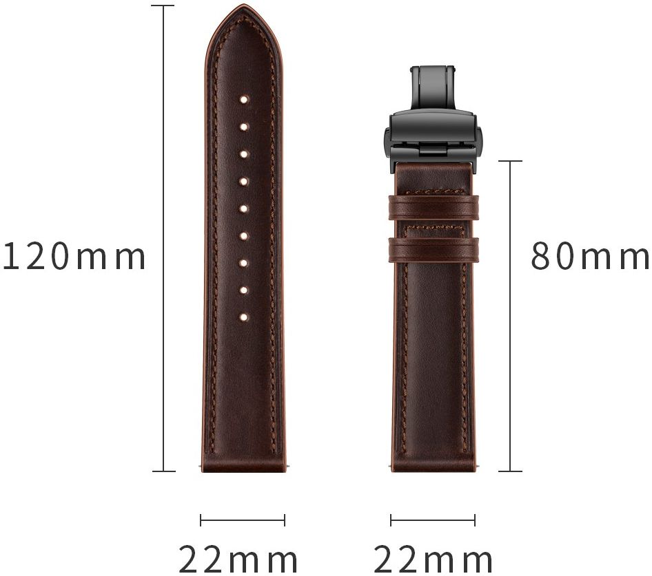 Universeel Smartwatch 20MM Bandje - Echt Leer - met Vlindersluiting - Bruin afbeelding 8