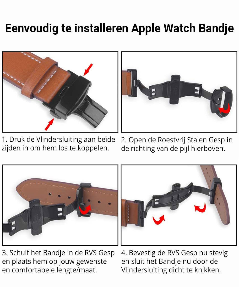 Universeel Smartwatch 20MM Bandje - Echt Leer - met Vlindersluiting - Bruin afbeelding 9