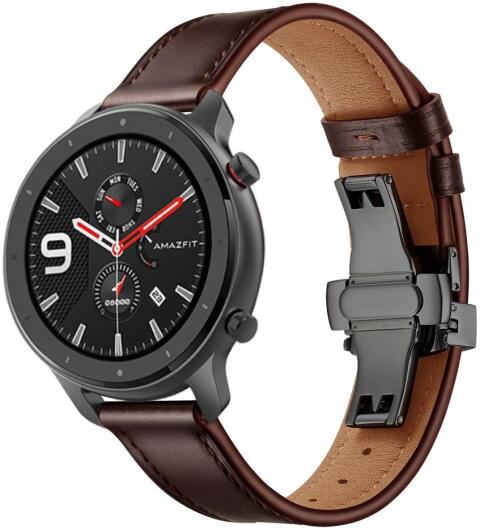 Universeel Smartwatch 20MM Bandje - Echt Leer - met Vlindersluiting - Bruin afbeelding 2