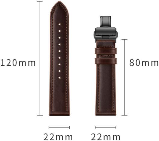 Universeel Smartwatch 20MM Bandje - Echt Leer - met Vlindersluiting - Bruin afbeelding 8