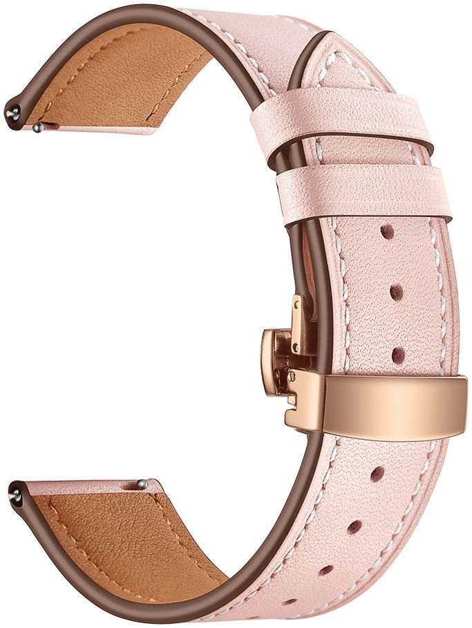 Universeel Smartwatch 20MM Bandje - Echt Leer - met Vlindersluiting - Roze afbeelding 5