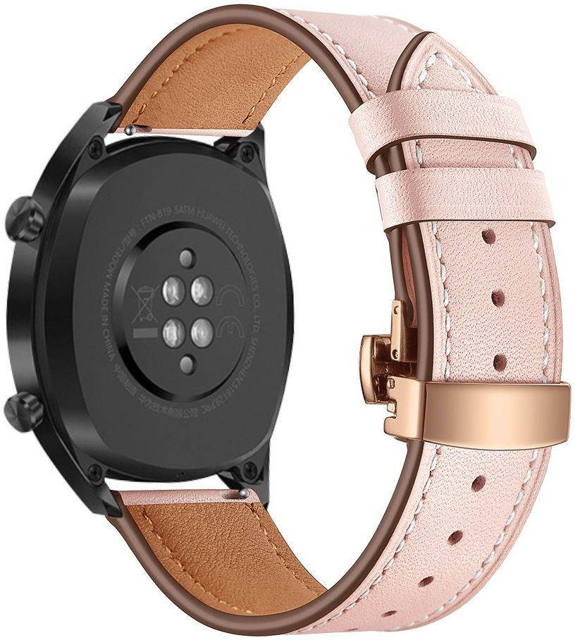 Universeel Smartwatch 20MM Bandje - Echt Leer - met Vlindersluiting - Roze afbeelding 4
